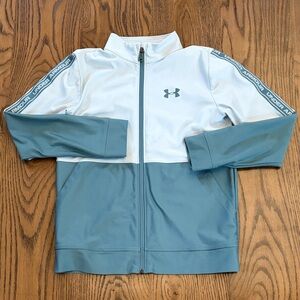 Under Armour boys Teal and White heatgear Track Jacket, size YL